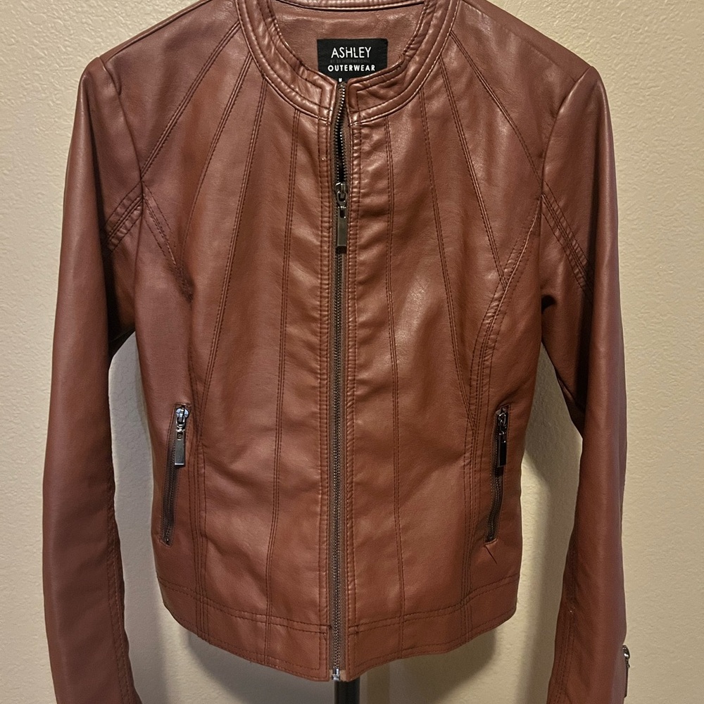 Ashley By 26 International Brown Leather Jacket with Classic Motorcycle Style